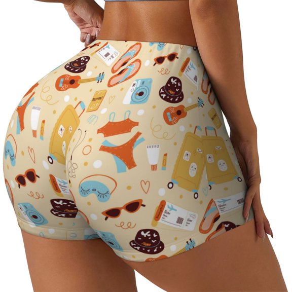 Rateoe Summer Travel Printed Power Workout Shorts for Women Tummy Control Squat Proof Ribbed Thick Seamless Scrunch Active Short-Medium