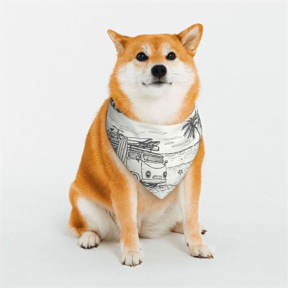 Rateoe Summer Vacation Scene With Camping Van Print Pet Scarf for Dogs and Cats – Stylish Reflective Design, Breathable & Durable Pet Bandana with Quick-Release Buckle-Medium