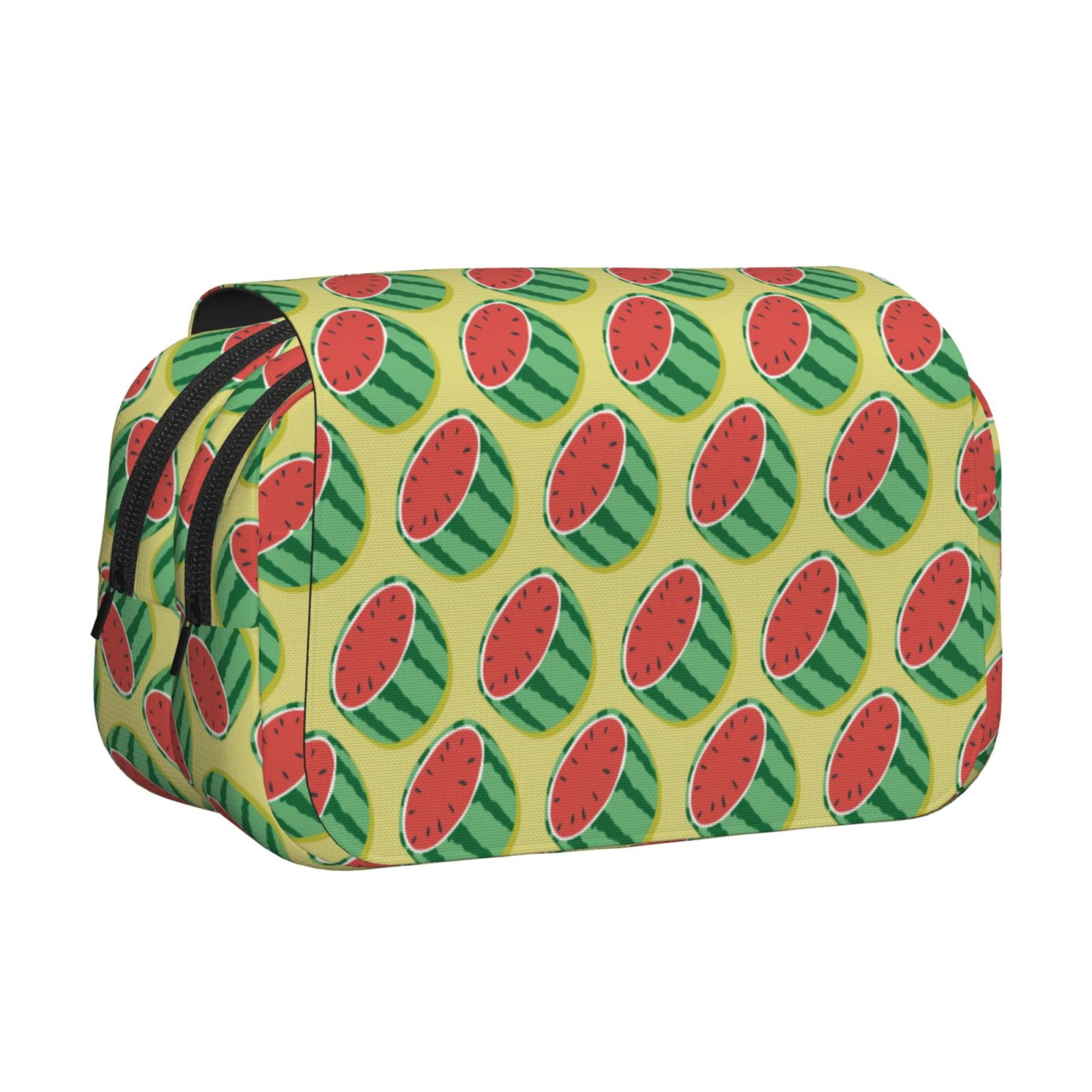 Rateoe Summer Watermelon Pattern Double Clamshell Pen Case, Storage Organizer with Two Zipper Compartments– Holds Up to 50 Pencils & Pens