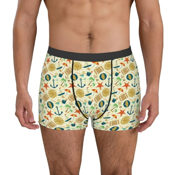 Rateoe Summer and sea Mens Boxer Briefs Poly Spandex Performance Boxer Briefs Underwear Hem Boxer Briefs-Small
