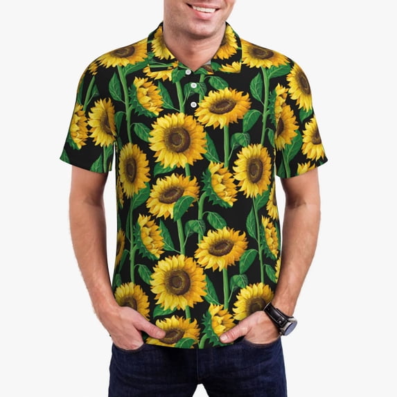 Rateoe Sunflower 1 Pattern Men's Short Sleeve Polo Shirts, Golf Polo Shirts Short Sleeve Performance Moisture Wicking Dry-3X-Large