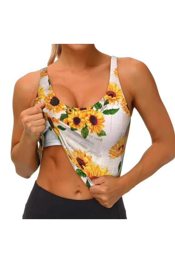 Sunflower 5 Print Womens' Sports Bras Scoop Neck Sports Vest- Padded U Back Seamless High Impact Support