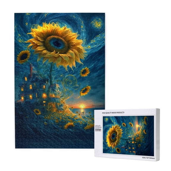 Rateoe Sunflower Castle Starry Sky Pattern Wooden Picture Puzzle ,1000 Piece Jigsaw Puzzle ,Family Fun Puzzle, Home Décor Puzzle, Gift Puzzle(Vertical style)