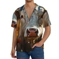 thumbnail image 1 of Rateoe Sunflower Cow In Flower Field Pattern Men's Short Sleeve Classic Shirt, Casual Short-Sleeved Shirt, Lightweight Summer Shirt, Cuban Collar Shirt,Button-Front Shirt-Large, 1 of 5
