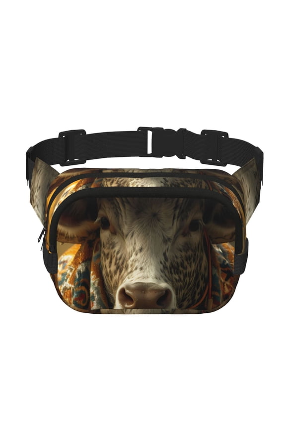 Sunflower Cowboy Hat Cow Print Fanny Pack Belt Bag for Women and Men, Square Double-Layer Waterproof Waist Pack with Adjustable Strap for Hiking, Jogging, Cycling