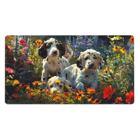 Rateoe Sunflower Field Spotted Dog Print Mouse Pad - Extended Large Gaming Mousepad,Non-Slip Stitched Edge,16x29.5 Inch