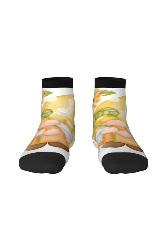 Sunflower Gnomes 3 Pattern Quarter Crew Socks,Toe Seamed Ankle Socks,Cotton Cushioned Breathable Athletic Crew Sports Socks
