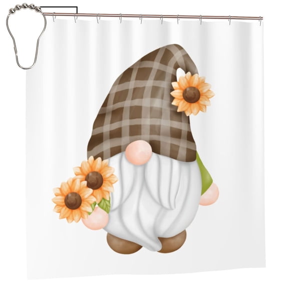 Rateoe Sunflower Gnomes 4 Shower Curtain - Fancy Bathroom Shower Curtain Sets - Waterproof Shower Curtain with Hooks with 12 Plastic Hooks 72x72 Inches