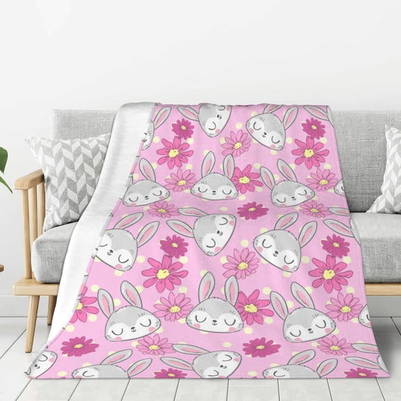 Rateoe Sunflower Rabbit Pattern Flannel Throw Blanket, Ultra-soft Blanket for Bed, Couch, Car, Hypoallergenic Anti-pilling blanket-60"x50"(Vertical)