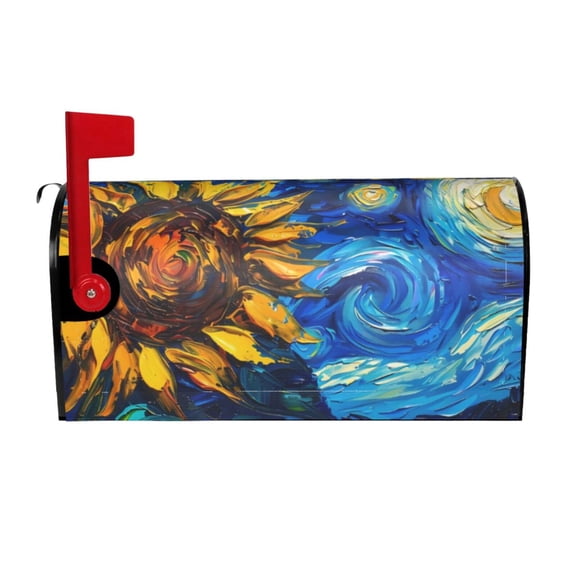 Rateoe Sunflower Starry Night Vibes Printed Mailbox Covers - Easy to Install Fall, Winter, Spring, Summer Mailbox Cover - Weather and UV-Resistant Mailbox Decor - Mailbox Magnetic Covers-25.5x21 in