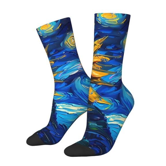 Rateoe Sunflower Starry Night Vibes for Women Casual Calf Socks - Cute Crew Socks - Thin Soft Above Ankle Socks Size 5-11