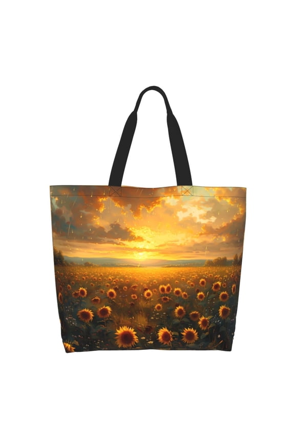 Sunflower Sunset Rainfall Tote Bag - Waterproof Lightweight Handbags Travel Shoulder Bag for Hiking Yoga Gym Swimming Travel Beach