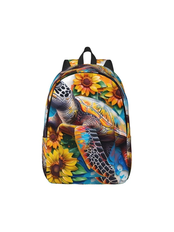 Rateoe Sunflower Turtle Pattern Canvas College Laptop Backpack,Travel Daypack,Durable Rucksack Travel Notebook Bag School Backpack Book Bag for Men Women-Medium
