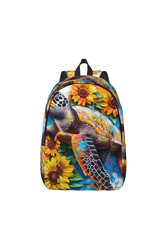 Rateoe Sunflower Turtle Pattern Canvas College Laptop Backpack,Travel Daypack,Durable Rucksack Travel Notebook Bag School Backpack Book Bag for Men Women-Medium