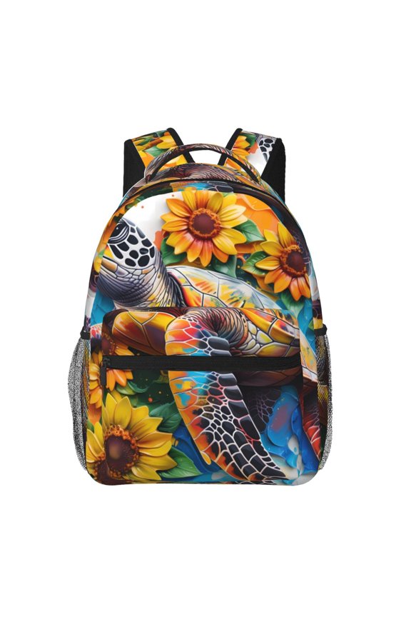 Sunflower Turtle Pattern Casual Backpack for School, Work, Travel Adjustable Straps, Multiple Compartments Ergonomic Design, Fits Laptops and Tablets