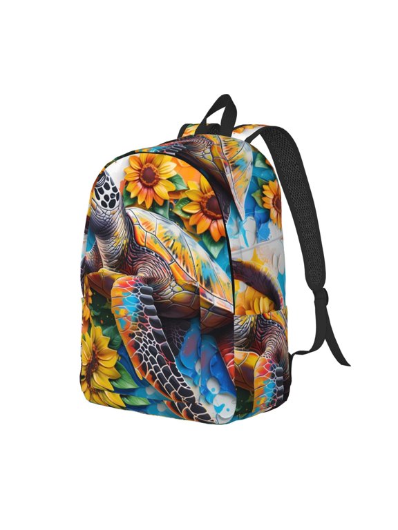 Sunflower Turtle Pattern Durable Canvas Backpack for Men & Women – Stylish & Lightweight – Adjustable Straps, Multiple Pockets – Fits 15-17 Inch LaptopsSmall