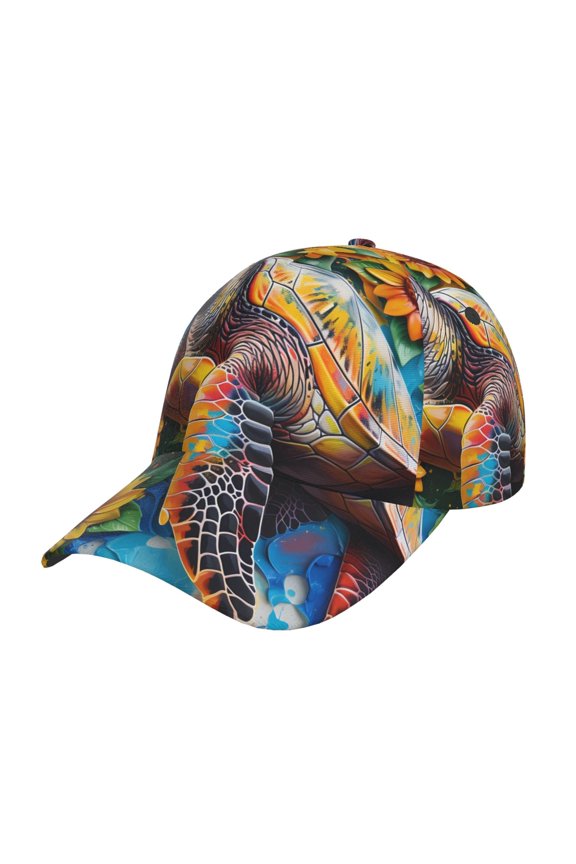 Sunflower Turtle Pattern Mens Baseball Cap Adjustable Curved Brim Hat, Soft Cotton Sports Cap for Outdoor, Casual, and Everyday Wear, Comfortable & Breathable
