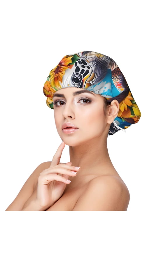 Sunflower Turtle Pattern Silk Satin Hair Bonnet for Sleeping, Adjustable Sleep Cap Turban for Women , Curly Straight Hair Long Large Braid