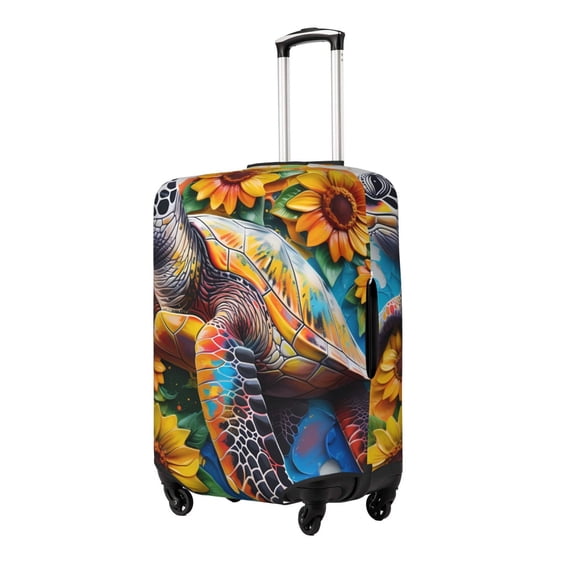 Rateoe Sunflower Turtle Printed Luggage Cover, Suitcase Protector Fits 18-32 Inch Luggage-Small