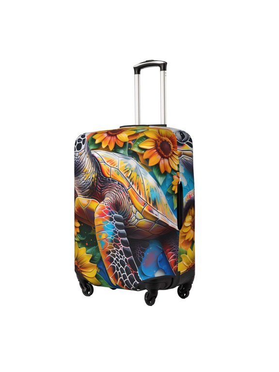 Sunflower Turtle Printed Luggage Cover, Suitcase Protector Fits 18-32 Inch Luggage-Small