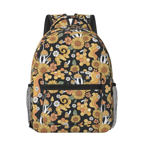 Rateoe Sunflowers Bee Pattern Durable Student Backpack Laptop Bag- Ergonomic Design, Waterproof Twill Fabric - Ideal for School, Travel, and Outdoor Activities