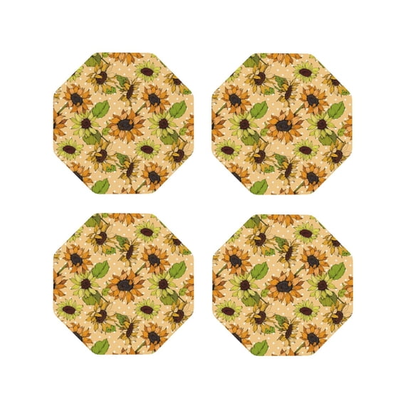 Rateoe Sunflowers Drawing Drink Coasters Set of 4 Leather Coasters Spill Protection for Table Desk,Durable and Non Slip Leather Coaster ,4 Inches Drink Mats-Octagon