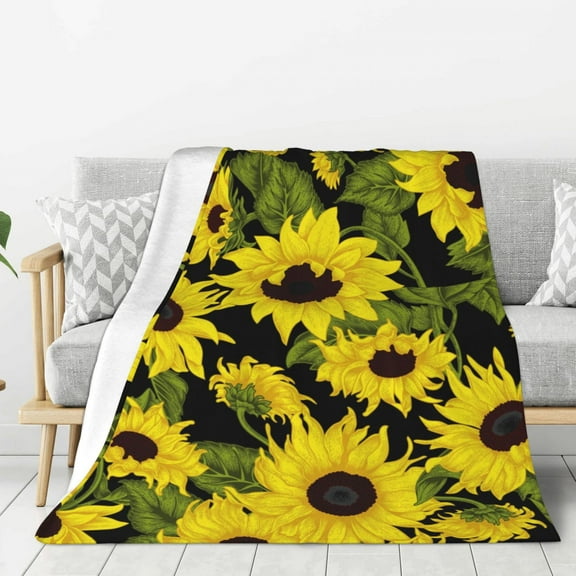 Rateoe Sunflowers In Vintage Pattern Flannel Throw Blanket, Ultra-soft Blanket for Bed, Couch, Car, Hypoallergenic Anti-pilling blanket-60"x50"(Vertical)