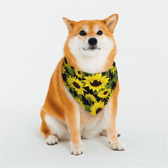 Rateoe Sunflowers In Vintage Print Pet Scarf for Dogs and Cats – Stylish Reflective Design, Breathable & Durable Pet Bandana with Quick-Release Buckle-Small