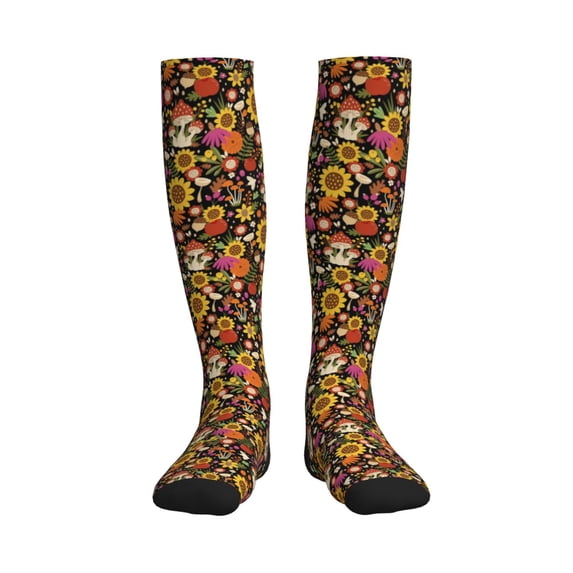 Rateoe Sunflowers Mushrooms Compression Socks for Women and Men 20-30mmHg-Circulation Support Socks Knee High Nurse Pregnant Running Medical and Travel Athletic