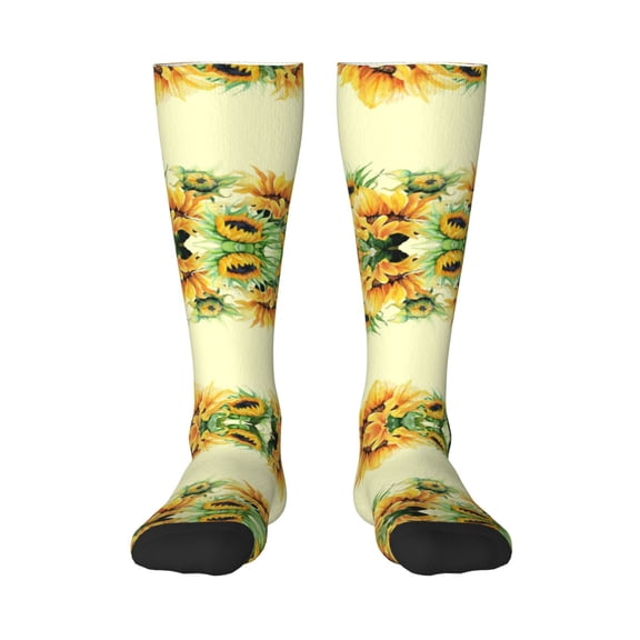 Rateoe Sunflowers On A Yellow Background Pattern Women’s Knee High Crew Socks,Trouser Socks Comfortable, Breathable, Moisture-Wicking and Soft