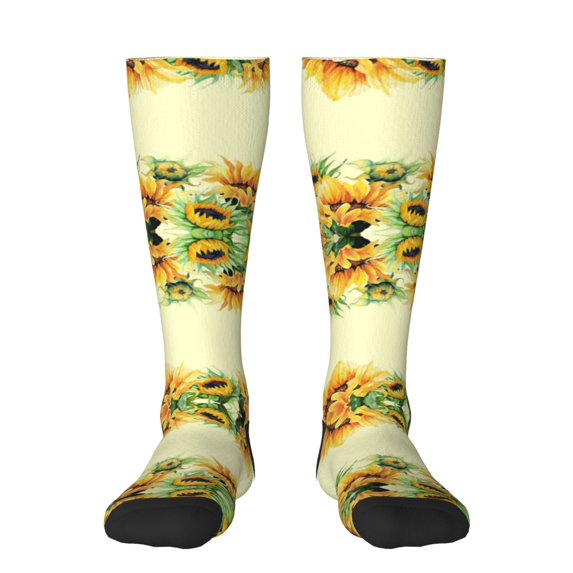 Rateoe Sunflowers On A Yellow Background Pattern Women’s Knee High Crew Socks,Trouser Socks Comfortable, Breathable, Moisture-Wicking and Soft
