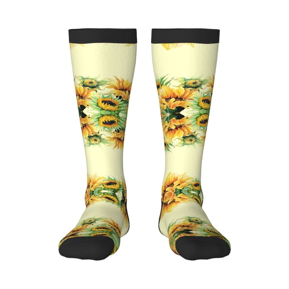 Rateoe Sunflowers On A Yellow Background Pattern Women’s Knee High Crew Socks,Trouser Socks Comfortable, Breathable, Moisture-Wicking and Soft