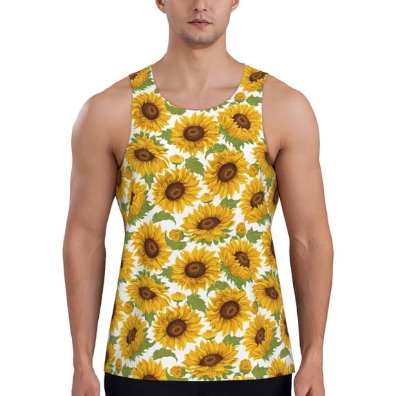 Rateoe Sunflowers Pattern Sleeveless Gym Shirt Muscle Tee Breathable Workout Shirt Slim-Fit Tank Quick Dry Fit Muscle Tank Top Bodybuilding Sleeveless T Shirt-X-Large