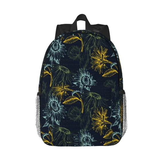 Rateoe Sunflowers Pattern Student Backpack Water-resistant Backpack 15-inch Laptop Backpack Lightweight Adjustable School Backpack