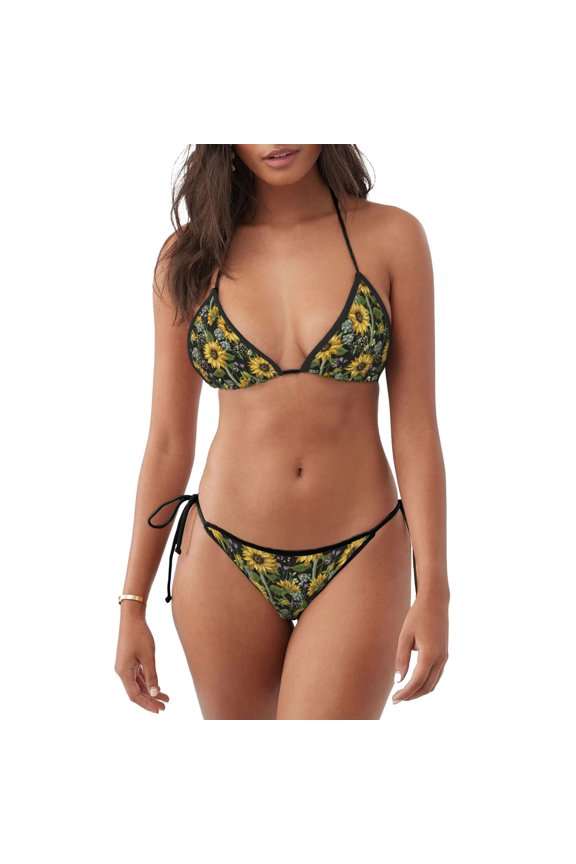 Sunflowers Print Women’s Bikini Swimsuits, Adjustable Bikini Set,Two-Piece Swimwear Removable Padding Bikini