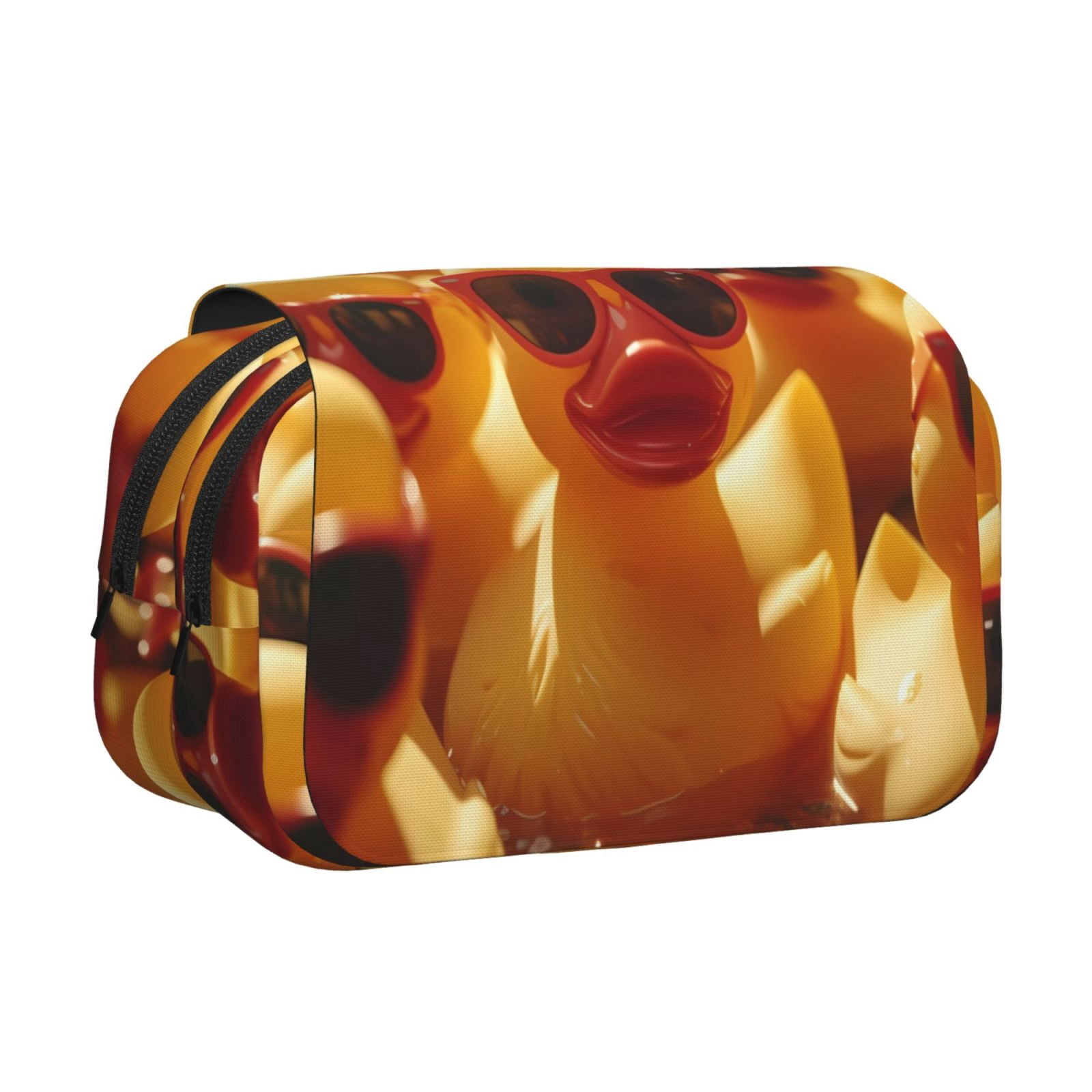 Rateoe Sunglasses Yellow Duck Pattern Double Clamshell Pen Case, Storage Organizer with Two Zipper Compartments– Holds Up to 50 Pencils & Pens