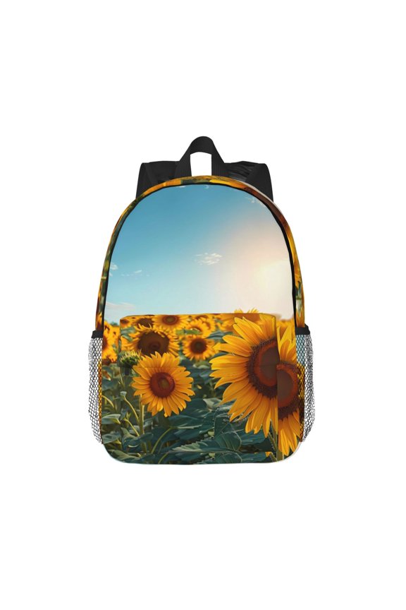 Sunlit Sunflower Field Pattern Student Backpack Water-resistant Backpack 15-inch Laptop Backpack Lightweight Adjustable School Backpack