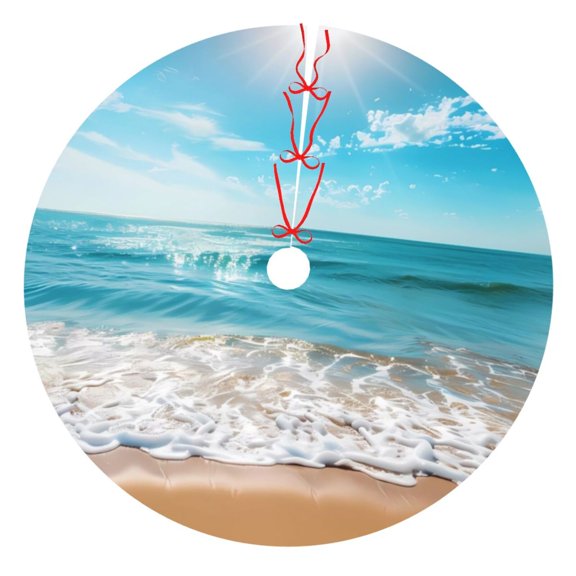 Rateoe Sunny Ocean Waves Print Christmas Tree Skirt 30" for Xmas Holiday New Year Party Circle Tree Mat Ornaments Decoration