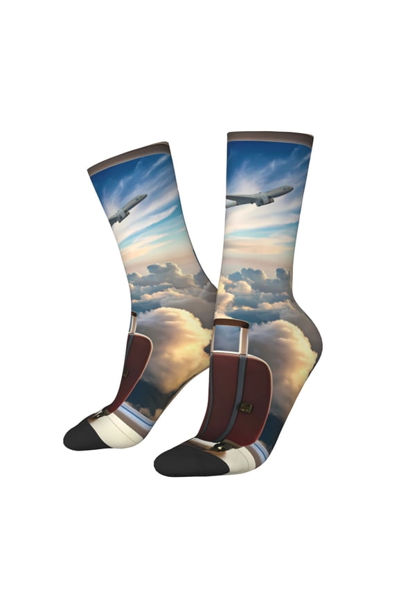 Sunset Airplane Travel View for Women Casual Calf Socks - Cute Crew Socks - Thin Soft Above Ankle Socks Size 5-11
