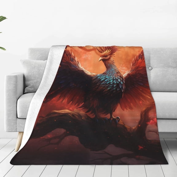 Rateoe Sunset Blossoms Phoenix Perch Print Fuzzy Fleece Throw Blanket Extra Large,Super Soft,Fluffy and Warm Blankets for Couch,Bed,All Season Use (40"x30")