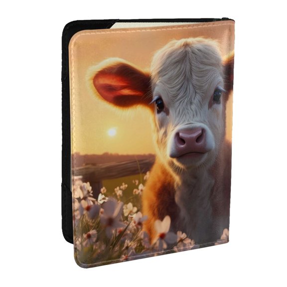 Rateoe Sunset Calf Flower Field Pattern Passport Holder Wallet Leather Mulit-purpose Travel Wallet Credit Cards Case ,Passport Cover for Women Men-6.5 in