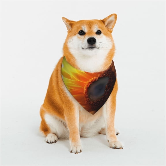 Rateoe Sunset Coast Sunflower Print Pet Scarf for Dogs and Cats – Stylish Reflective Design, Breathable & Durable Pet Bandana with Quick-Release Buckle-Large