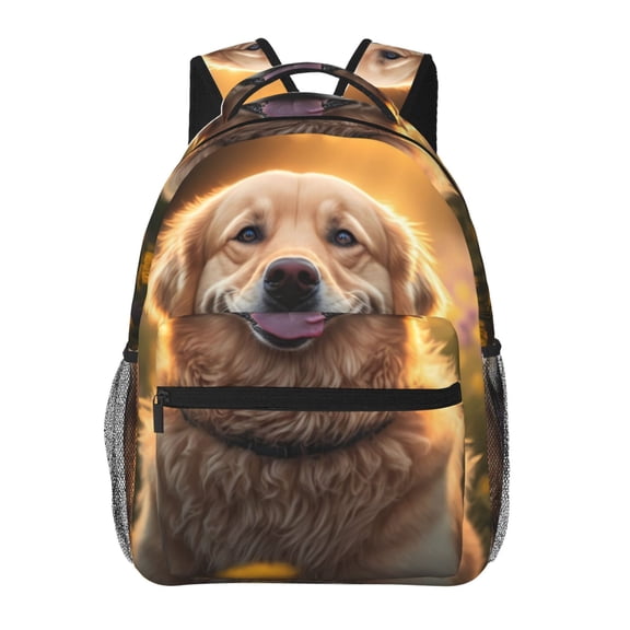 Rateoe Sunset Daisy Dog Pattern Casual Backpack for School, Work, Travel – Adjustable Straps, Multiple Compartments – Ergonomic Design, Fits Laptops and Tablets