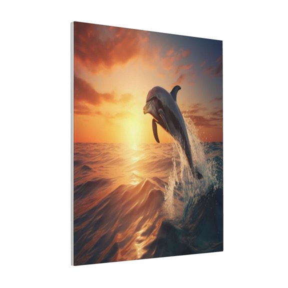 Rateoe Sunset Dancing Dolphin A Pattern Decorative Picture – Unique Modern Wall Art, Ready-to-Hang Canvas Print for Home (Vertical)