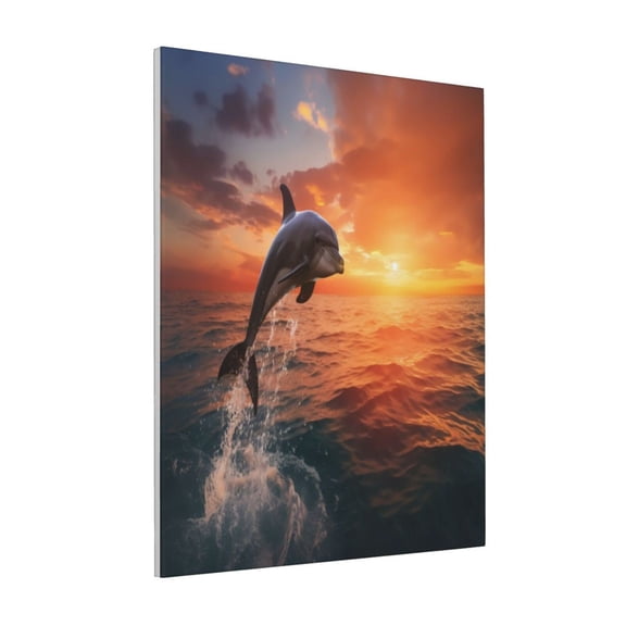 Rateoe Sunset Dancing Dolphin B Pattern Decorative Picture – Unique Modern Wall Art, Ready-to-Hang Canvas Print for Home (Vertical)