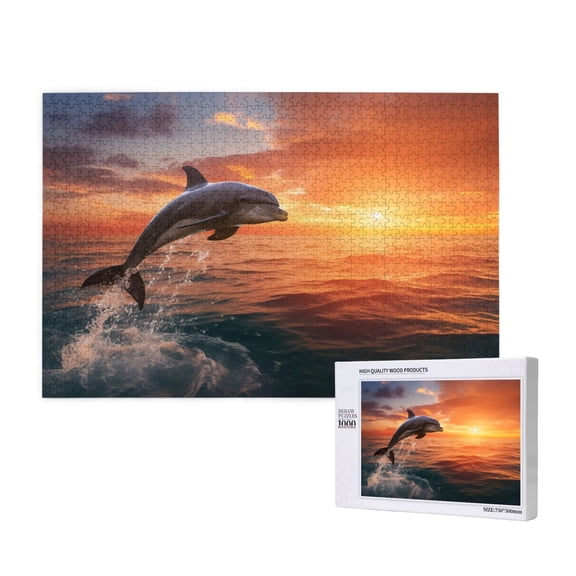 Rateoe Sunset Dancing Dolphin B Pattern Wooden Picture Puzzle ,1000 Piece Jigsaw Puzzle ,Family Fun Puzzle, Home Dcor Puzzle, Gift Puzzle(Horizontal style)