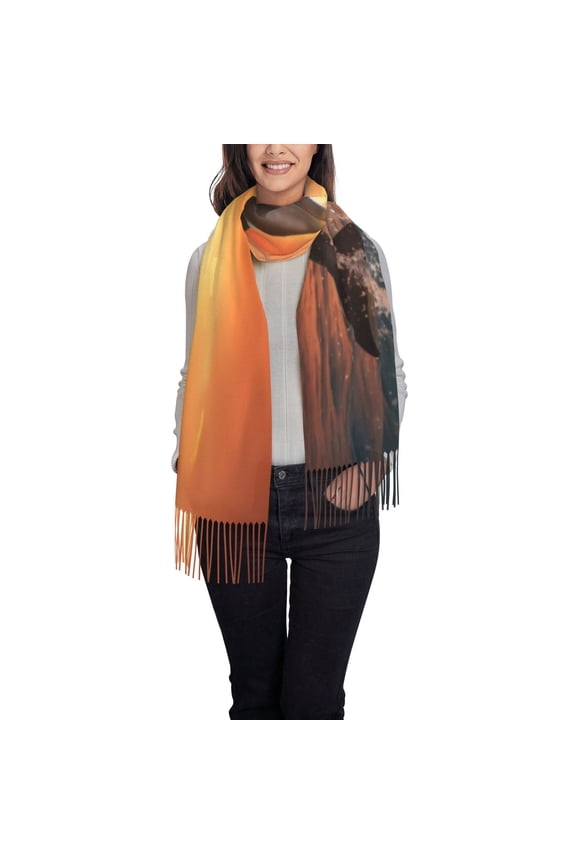 Sunset Dancing Dolphin B Women's Traditional Scarf Wrap Tassel Shawl Fringes Neck Head Shawl Retro Scarf
