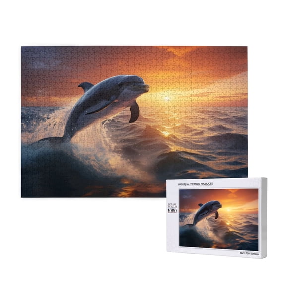 Rateoe Sunset Dancing Dolphin Pattern Wooden Picture Puzzle ,1000 Piece Jigsaw Puzzle ,Family Fun Puzzle, Home Dcor Puzzle, Gift Puzzle(Horizontal style)