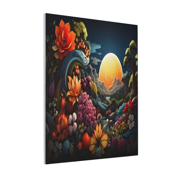 Rateoe Sunset Floral Fantasy Landscape Pattern Decorative Picture – Unique Modern Wall Art, Ready-to-Hang Canvas Print for Home (Vertical)