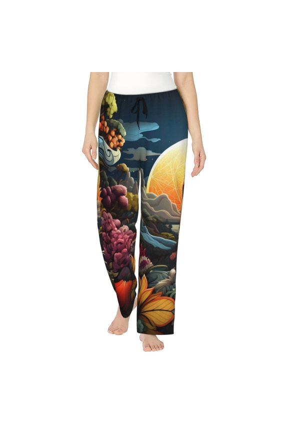 Sunset Floral Fantasy Landscape Pattern Women’s Ultra-Soft Comfy Pajama Lounge Pants Sleepwear,Comfortable Lounge Wear,lightweight Pajamas, Casual Home Wear-Small